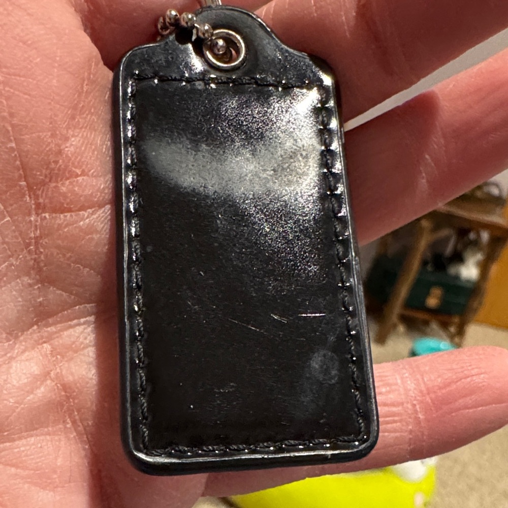 Coach Black Leather Tag small one Keychain - Picture 2 of 5